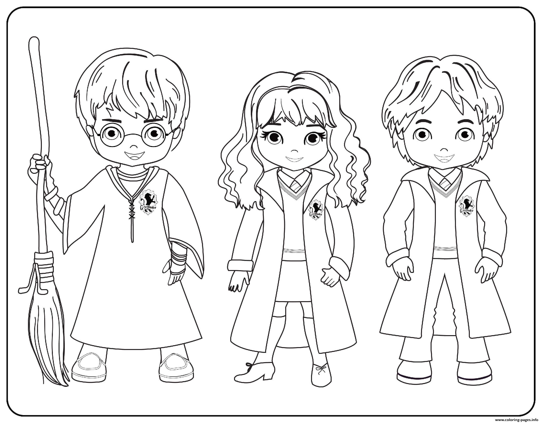 Harry hermione and ron coloring page printable