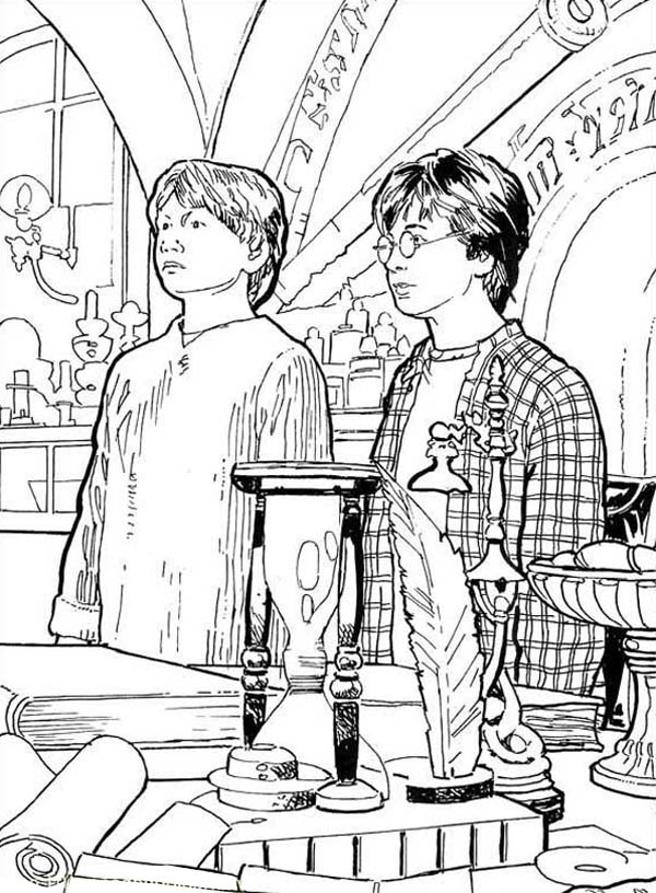 Harry potter and ron weasley got detention coloring page