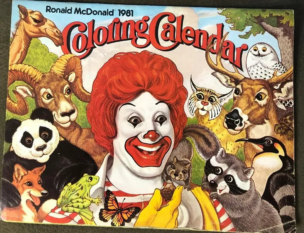 Vintage ronald mcdonald coloring calendar book animals mcdonalds