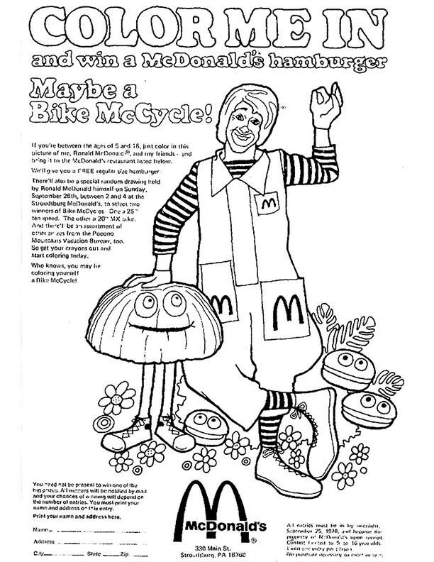 Mcdonalds happy meal coloring page and activities sheet â ronald mcdonald â kids time