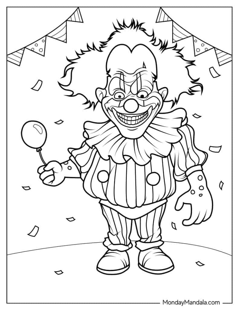 Clown coloring pages free pdf printables