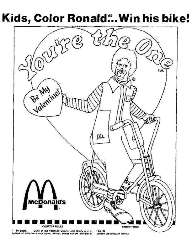 Mcdonalds happy meal coloring page and activities sheet â ronald mcdonald bike â kids time