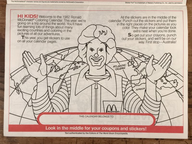 Ronald mcdonald sticker fun ââ coloring calendar ãããããã ããããã ããããªããããã ãããã åäïadvertising characteräæçãããããã