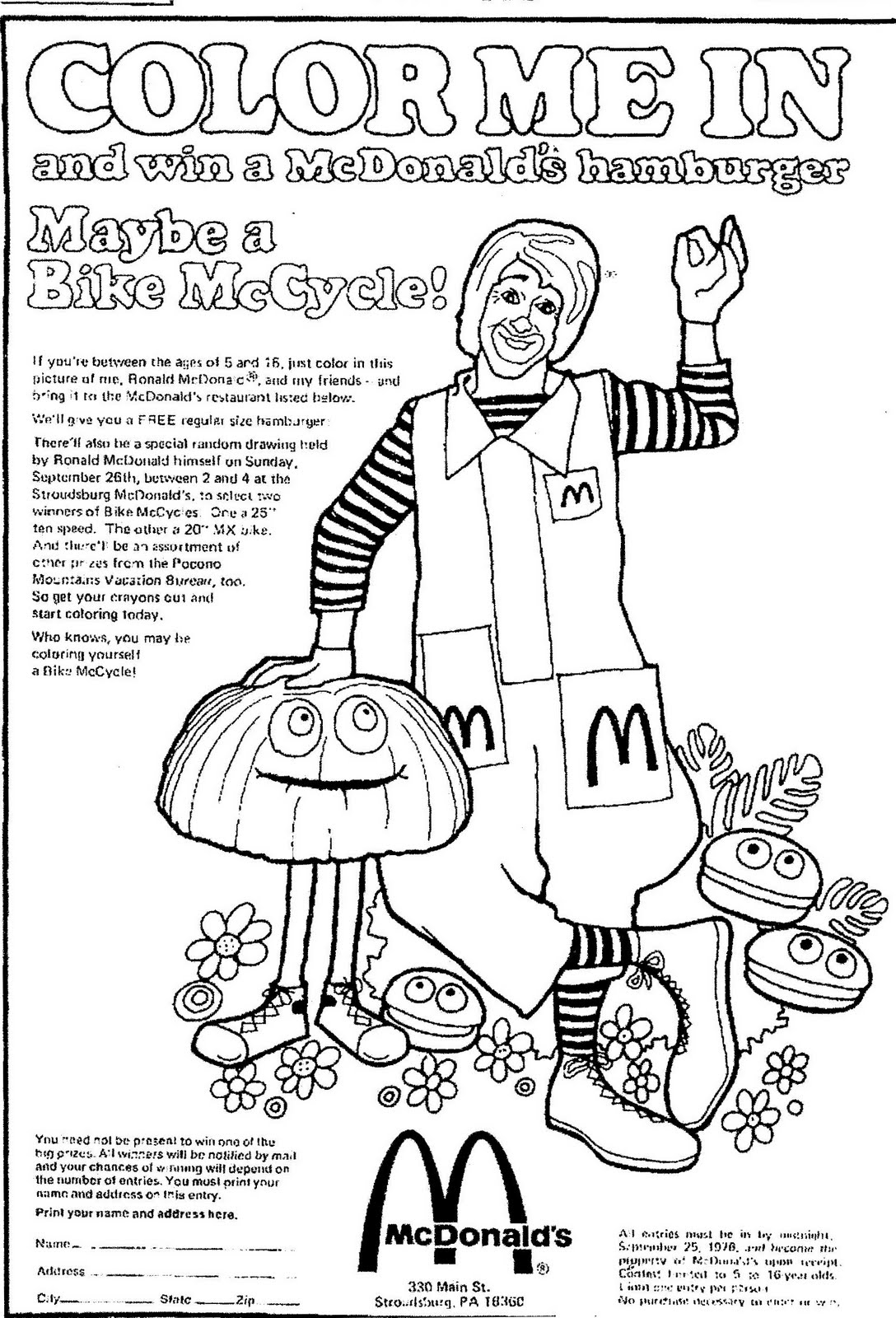 Mostly paper dolls another ronald mcdonald coloring contest