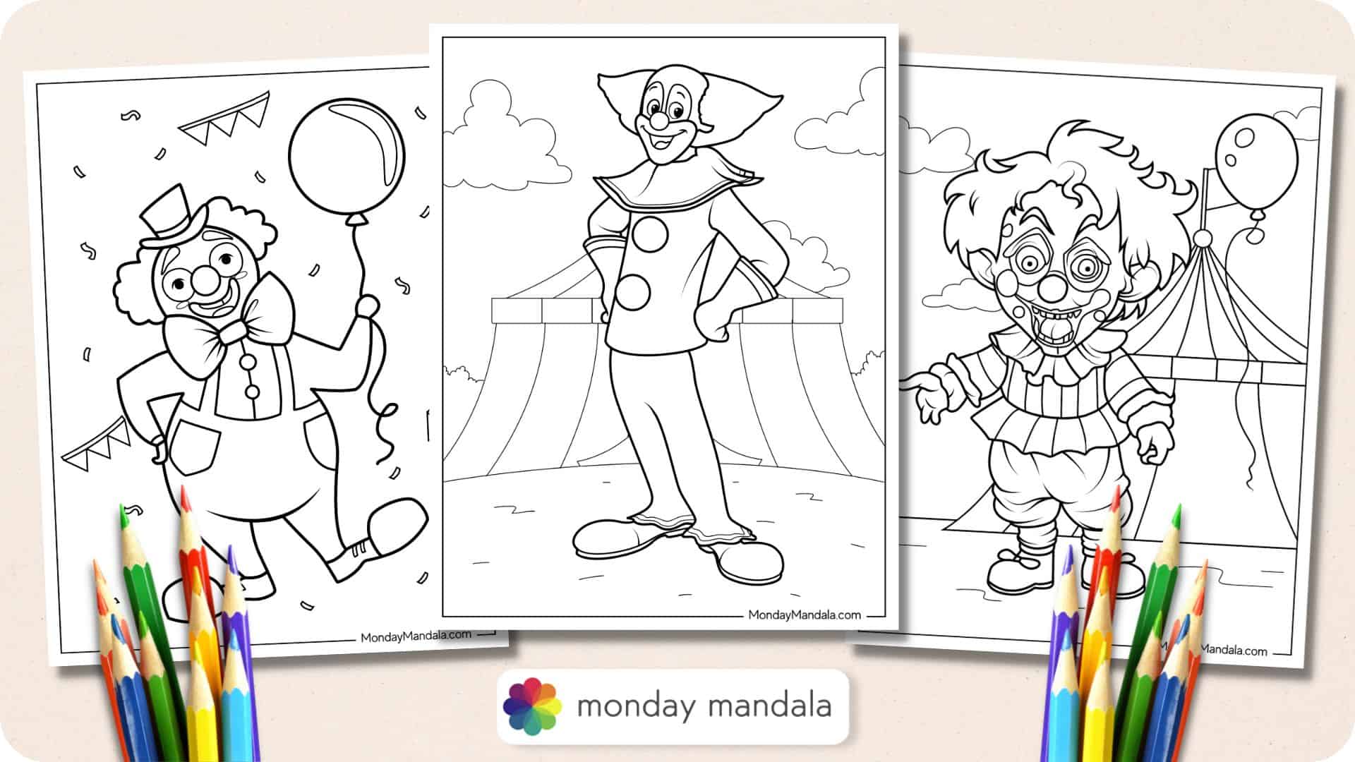 Clown coloring pages free pdf printables