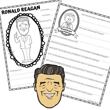 President ronald reagan unit study biography research coloring page