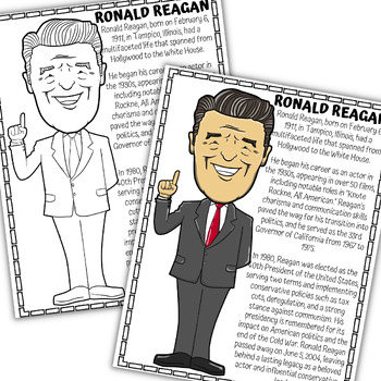 President ronald reagan unit study biography research coloring page