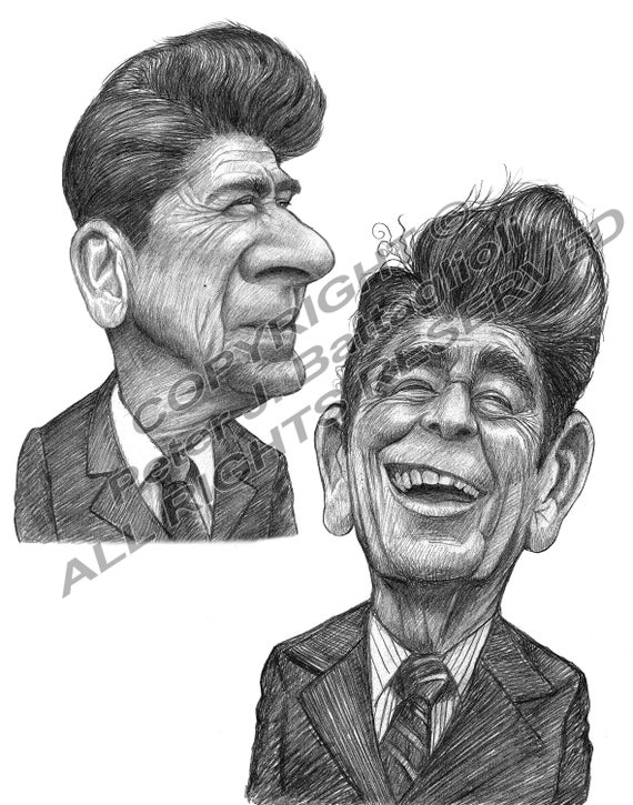 Ronald reagan caricature art print limited edition