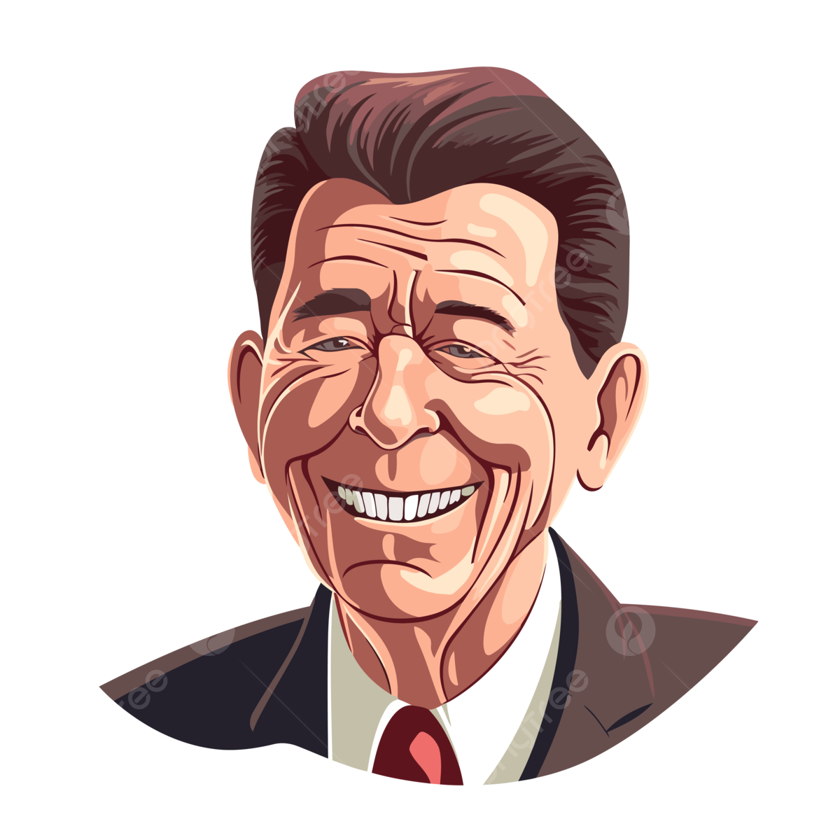 Ronald reagan vector sticker clipart ronald reagan smiling cartoon in suit and tie sticker clipart png and vector with transparent background for free download