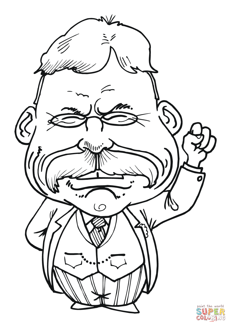 Theodore roosevelt caricature coloring page free printable coloring pages