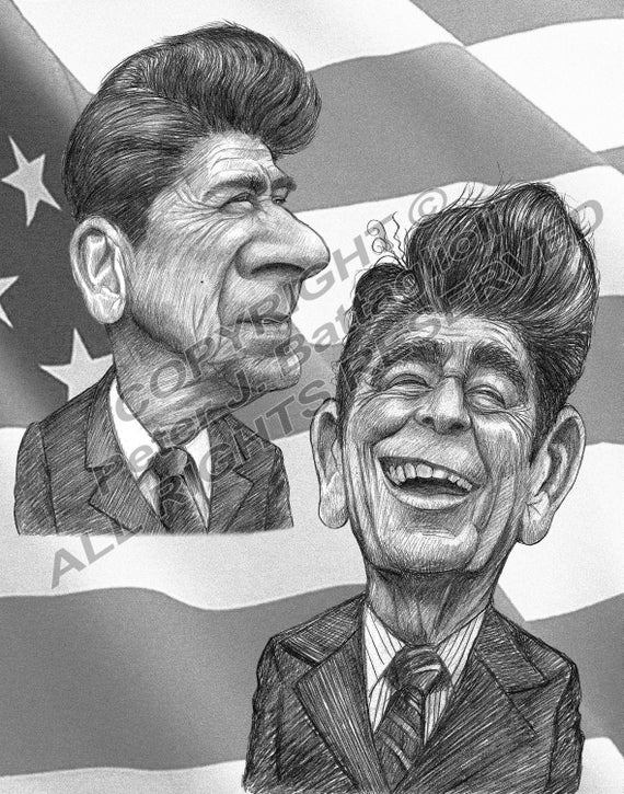 Ronald reagan caricature art print limited edition