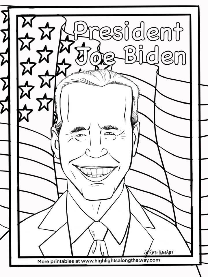 Click and print coloring page featuring president joe biden