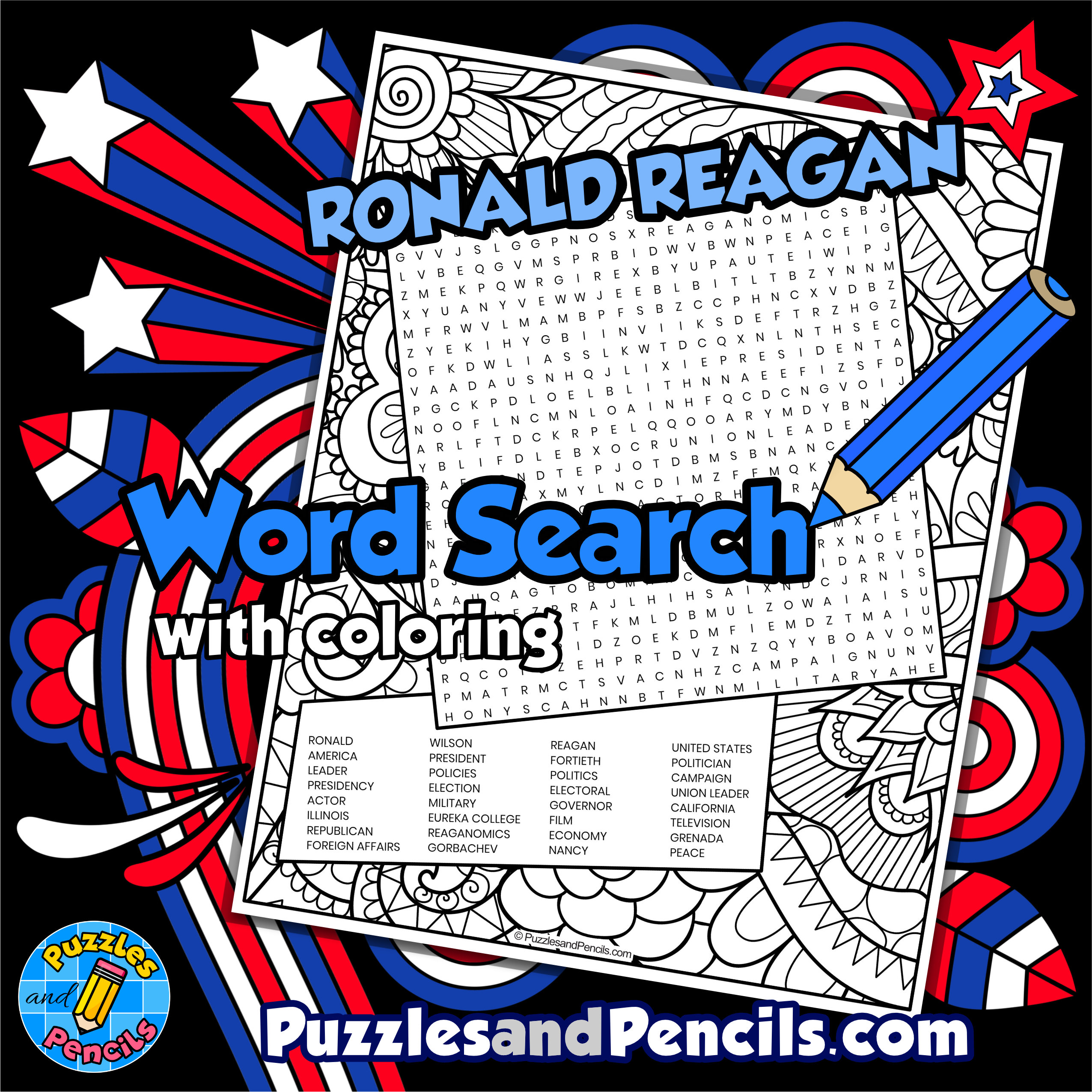 Ronald reagan word search puzzle activity us presidents wordsearch made by teachers