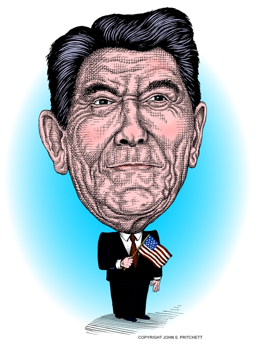 Ronald reagan caricature president reagan image portrait of reagan illustration politicians caricatures and illustrations by john pritchett