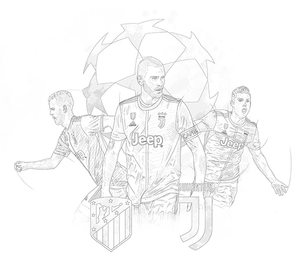 Process drawings wip for juventus illustrations ronaldo pjanic bonucci