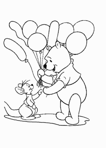 Pooh is giving a baloon to roo coloring page free printable coloring pages