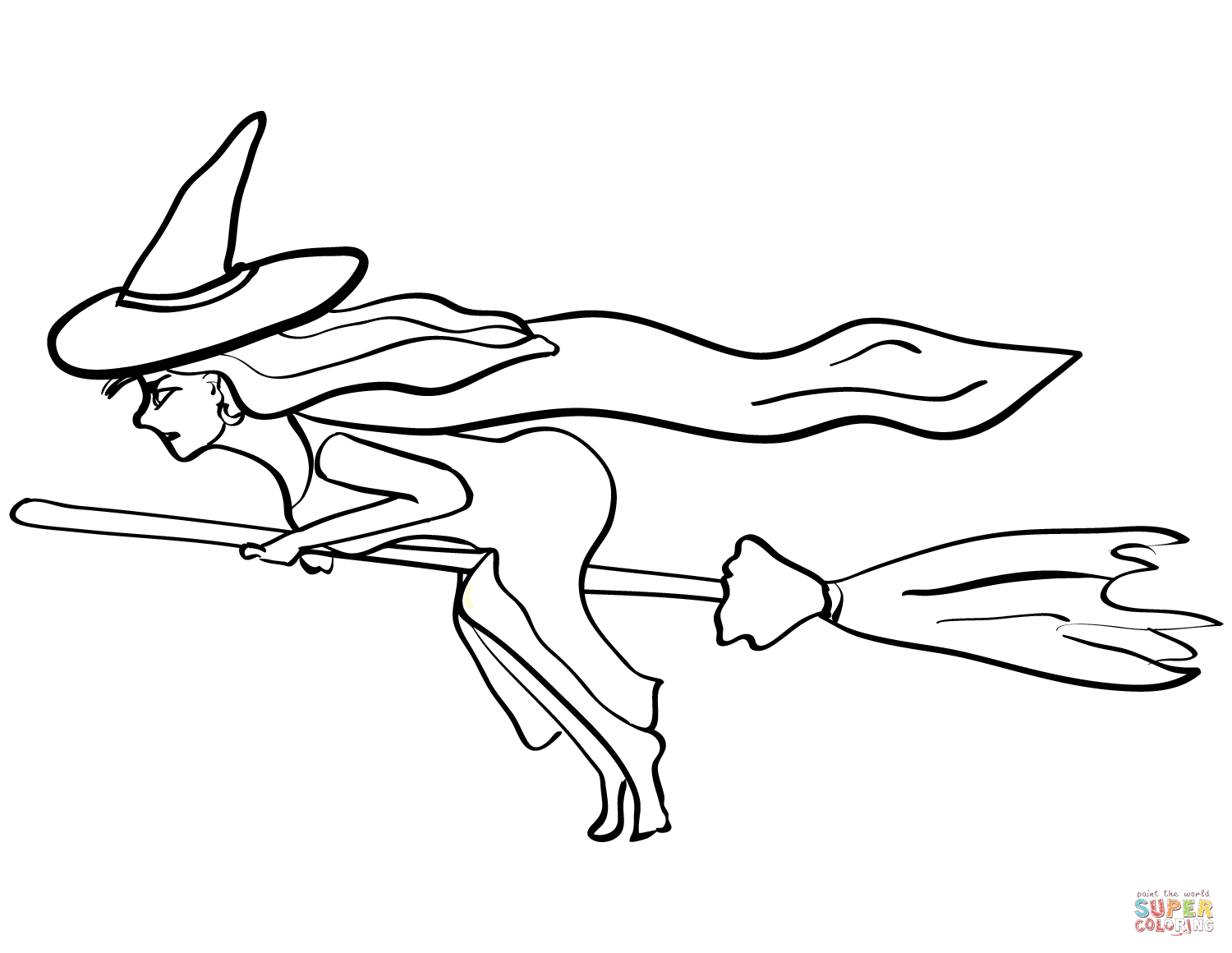 Witch on a broom coloring page free printable coloring pages