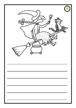 Room on the broom colouringindependent writing sheet by up the hill learning