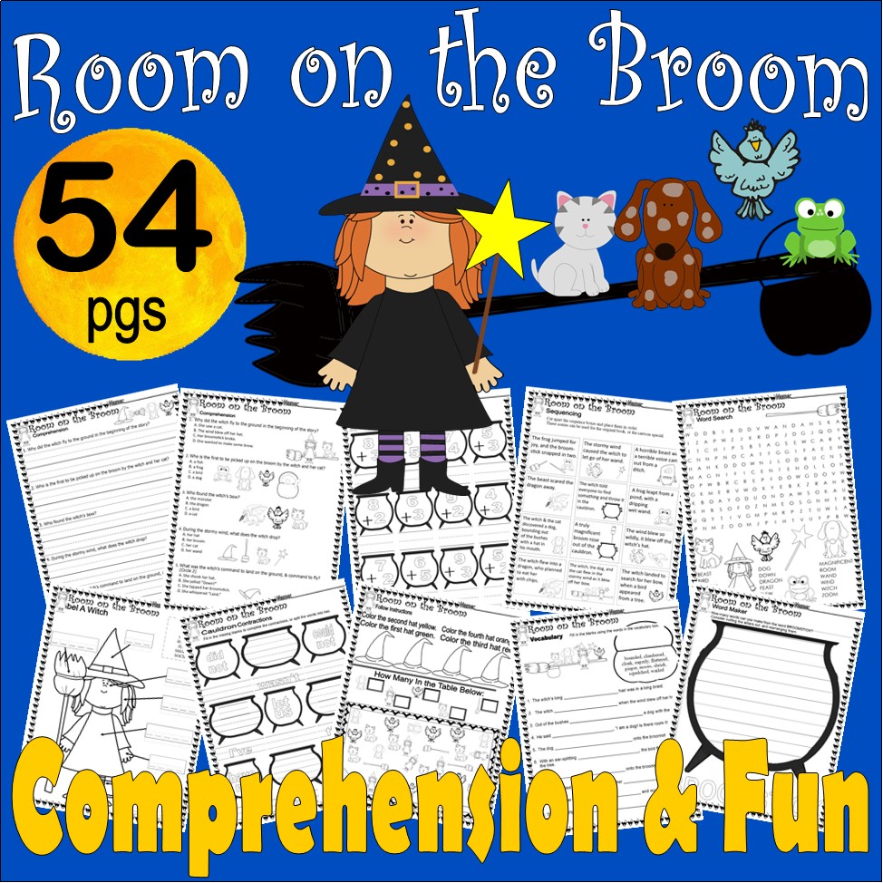 Room on the broom halloween read aloud book panion reading prehension fun worksheets made by teachers