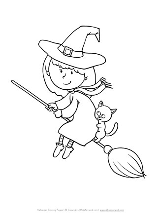 Witch flying on broom coloring page all kids network