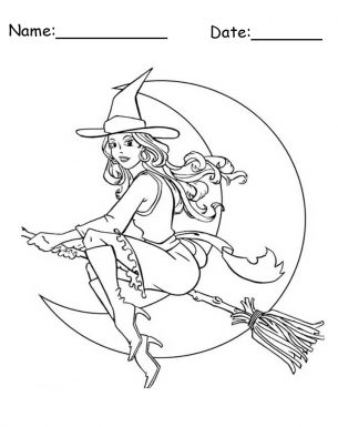 Flying broom stick and witch coloring pages