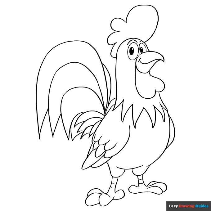 Rooster coloring page easy drawing guides