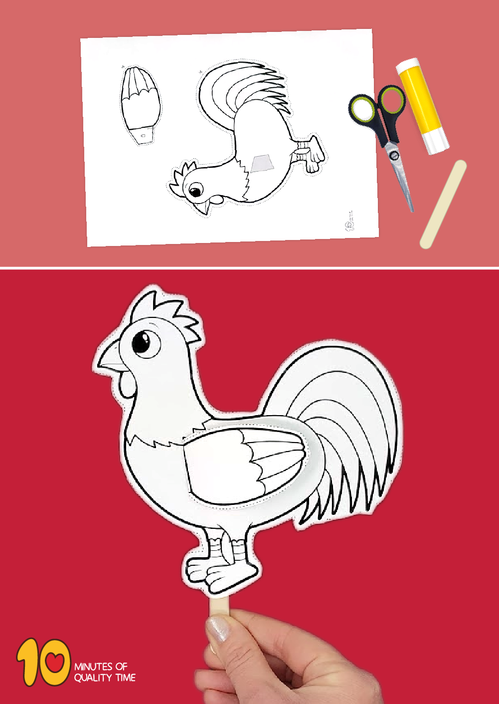 Rooster puppet craft â minutes of quality time