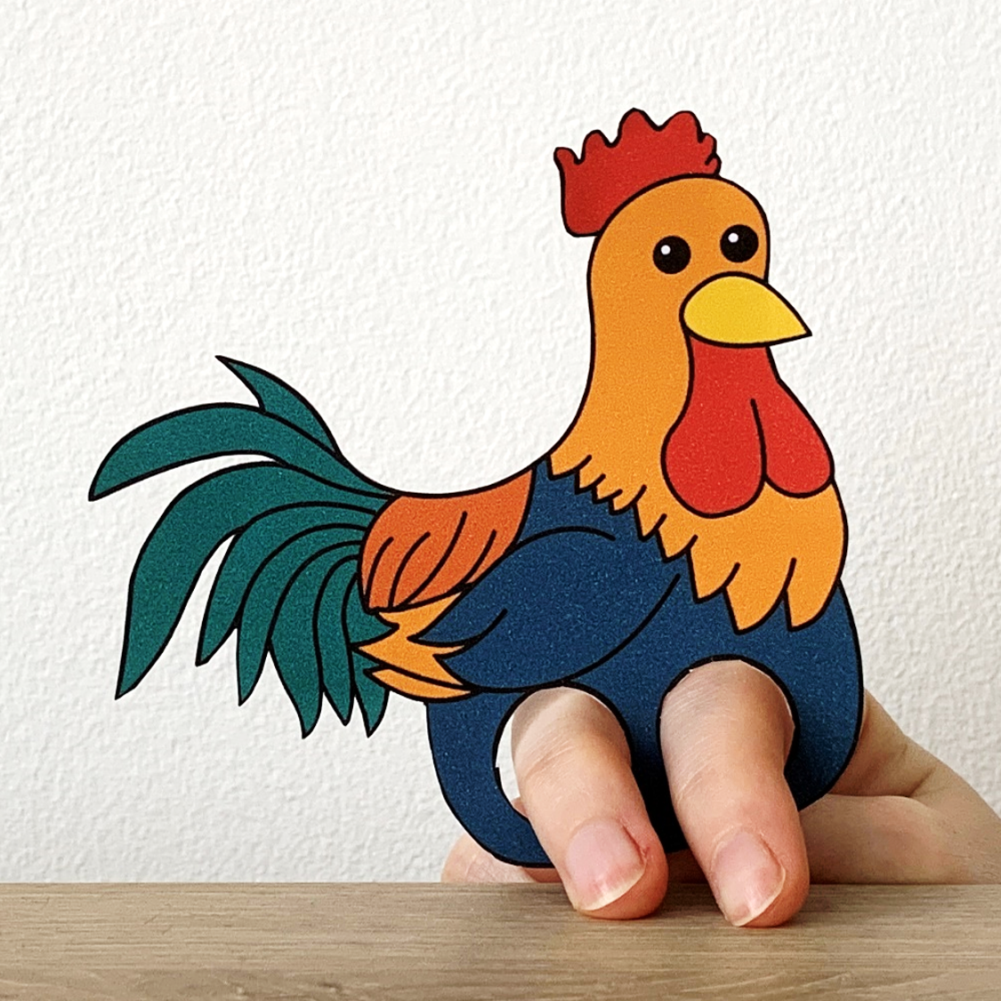 Rooster finger puppet printable farm animal coloring paper craft activity made by teachers