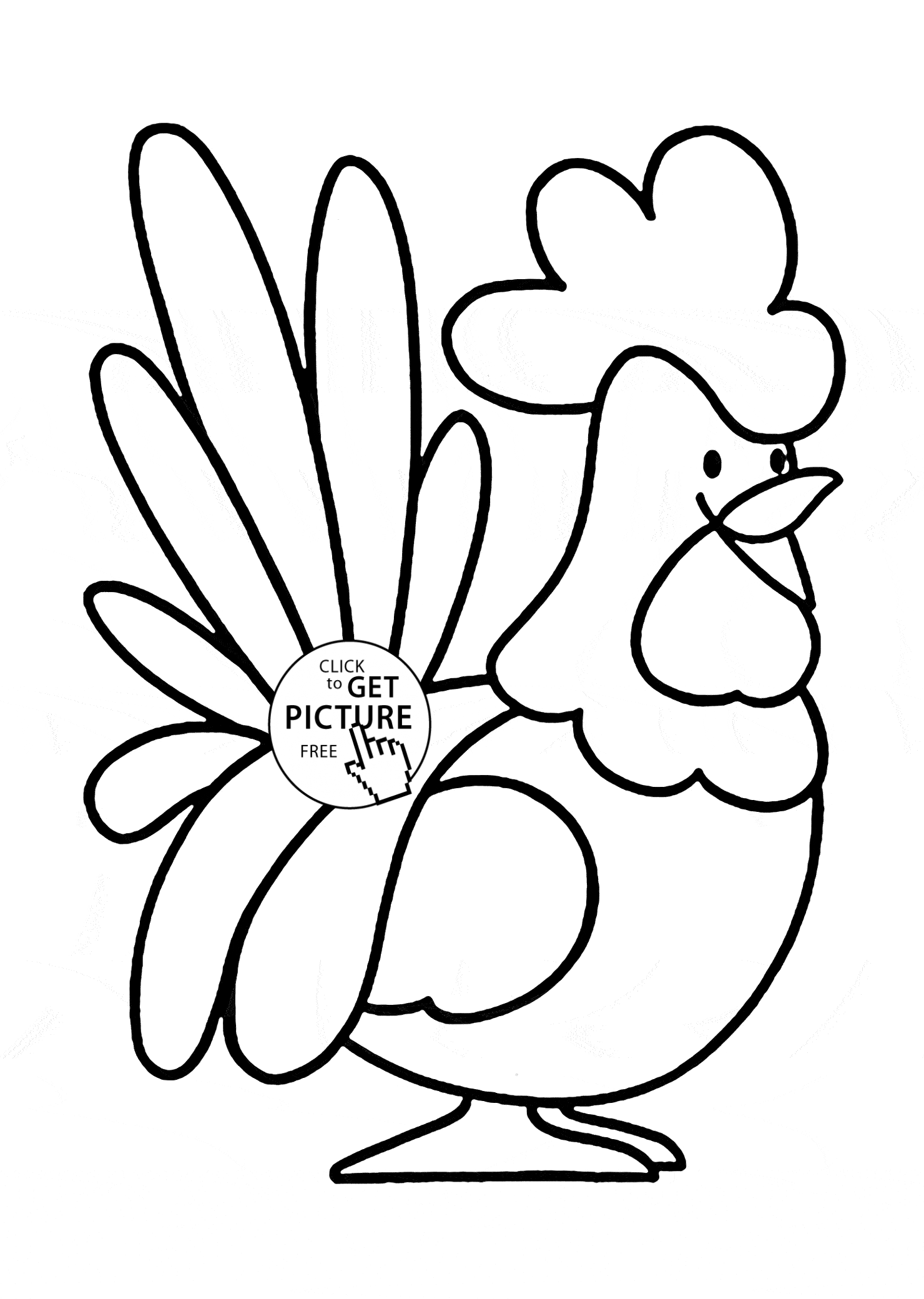 Cute rooster coloring page for kids animal coloring pages printables free