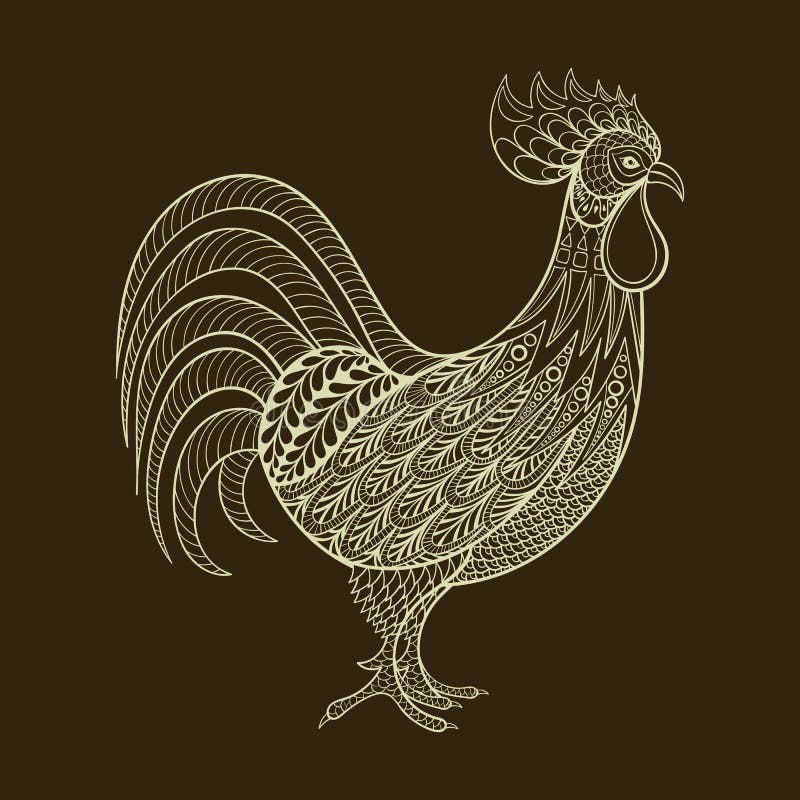 Rooster chicken domestic farmer bird for coloring pages zentangle illustration for adult anti stress coloring books or tattoos stock vector