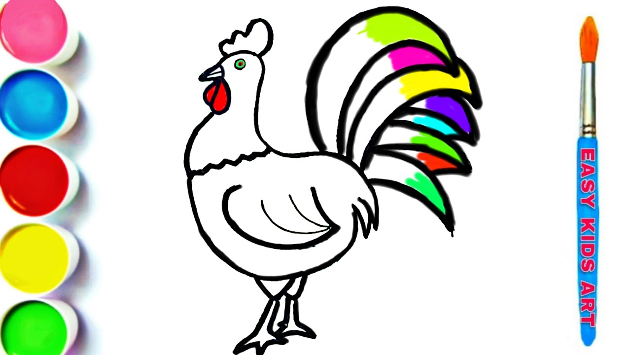 Rooster drawing and coloring panting for kids toddlers easy kids drawing