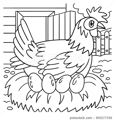 Hen chicken coloring page for kids