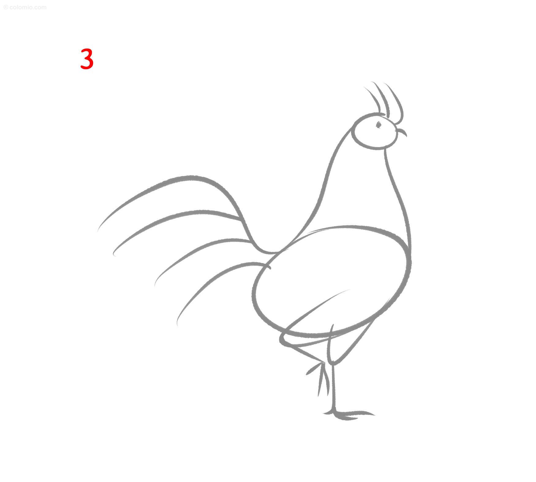 Rooster drawing â how to draw a rooster step by step