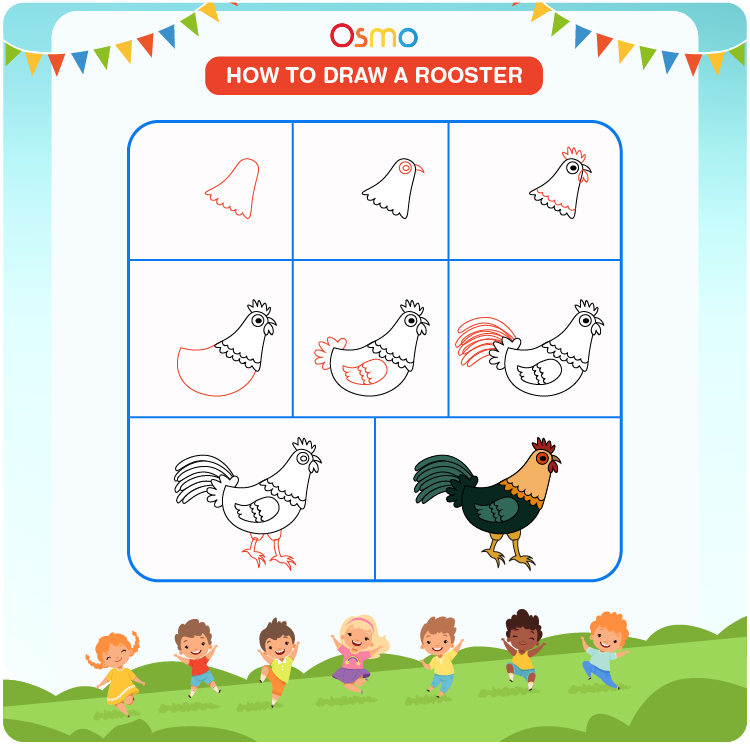 How to draw a rooster a step