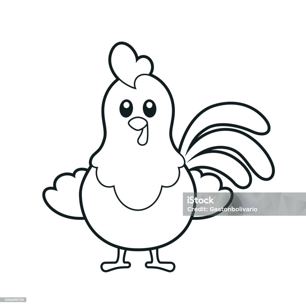 Cute rooster coloring page vector illustration on white stock illustration