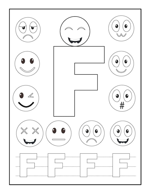 Premium vector alphabet coloring pages alphabet with cute emoji coloring pages emoji coloring pages