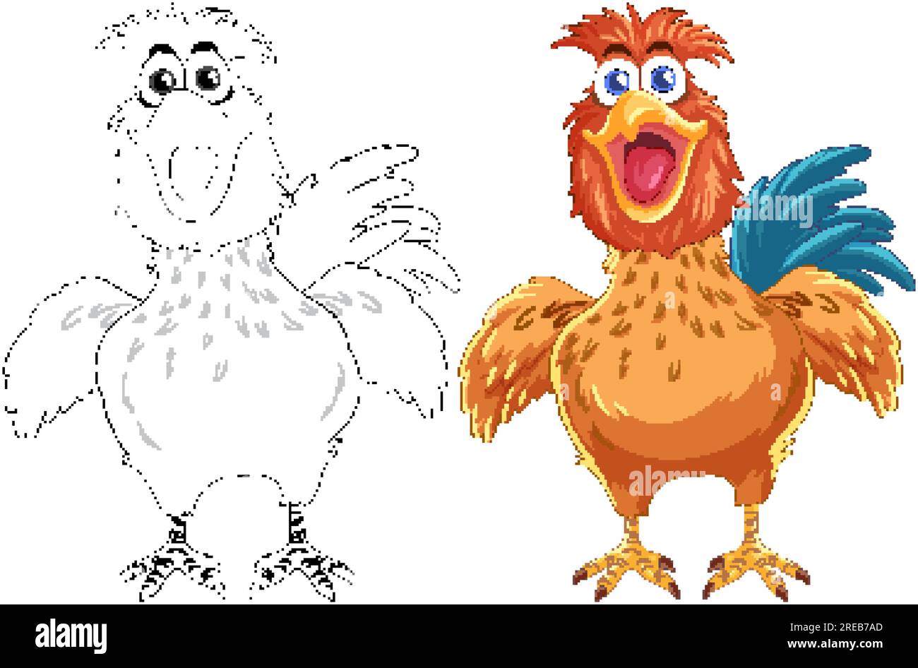 A vector illustration of a cute brown chicken cartoon outline perfect for coloring pages stock vector image art