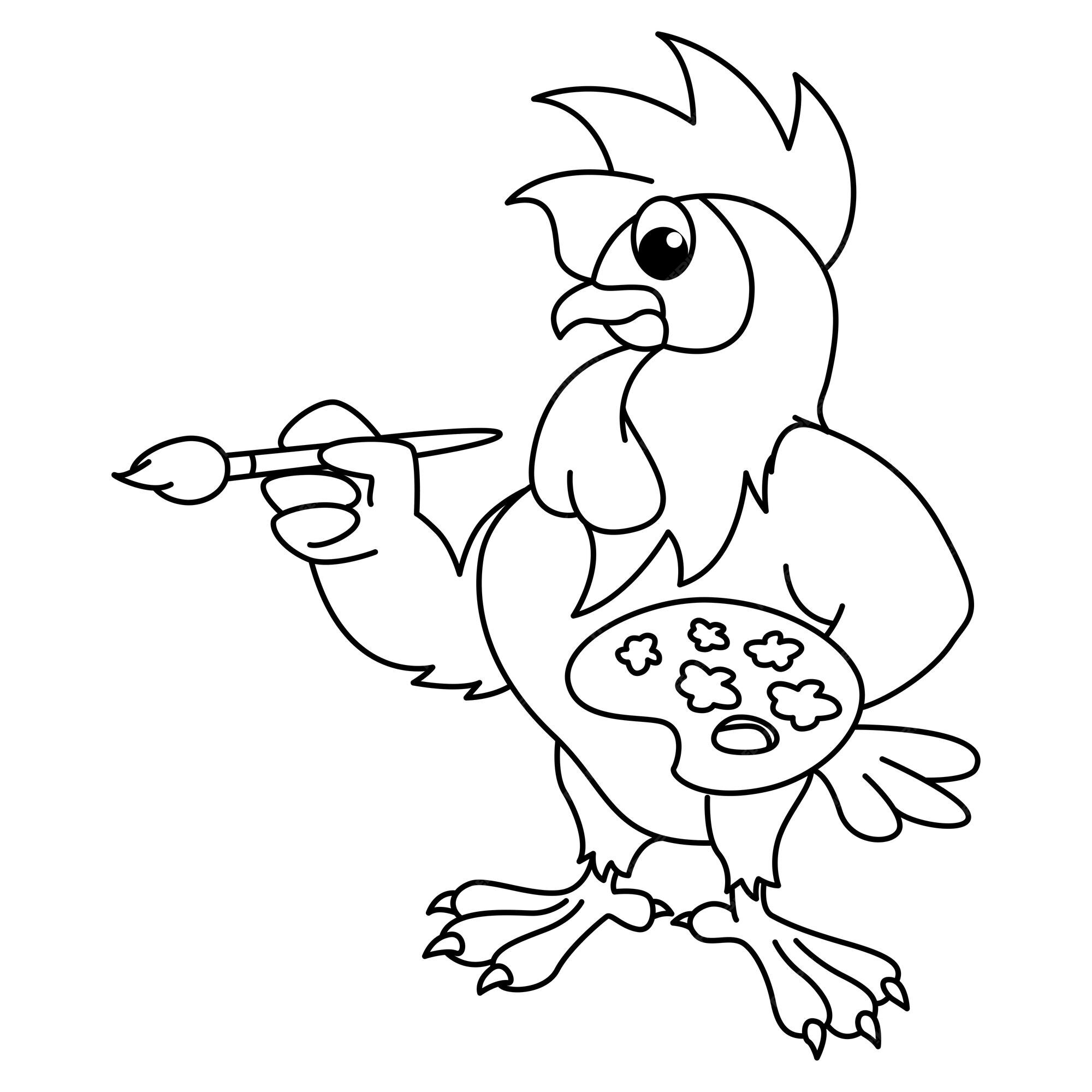 Premium vector funny rooster cartoon for coloring book