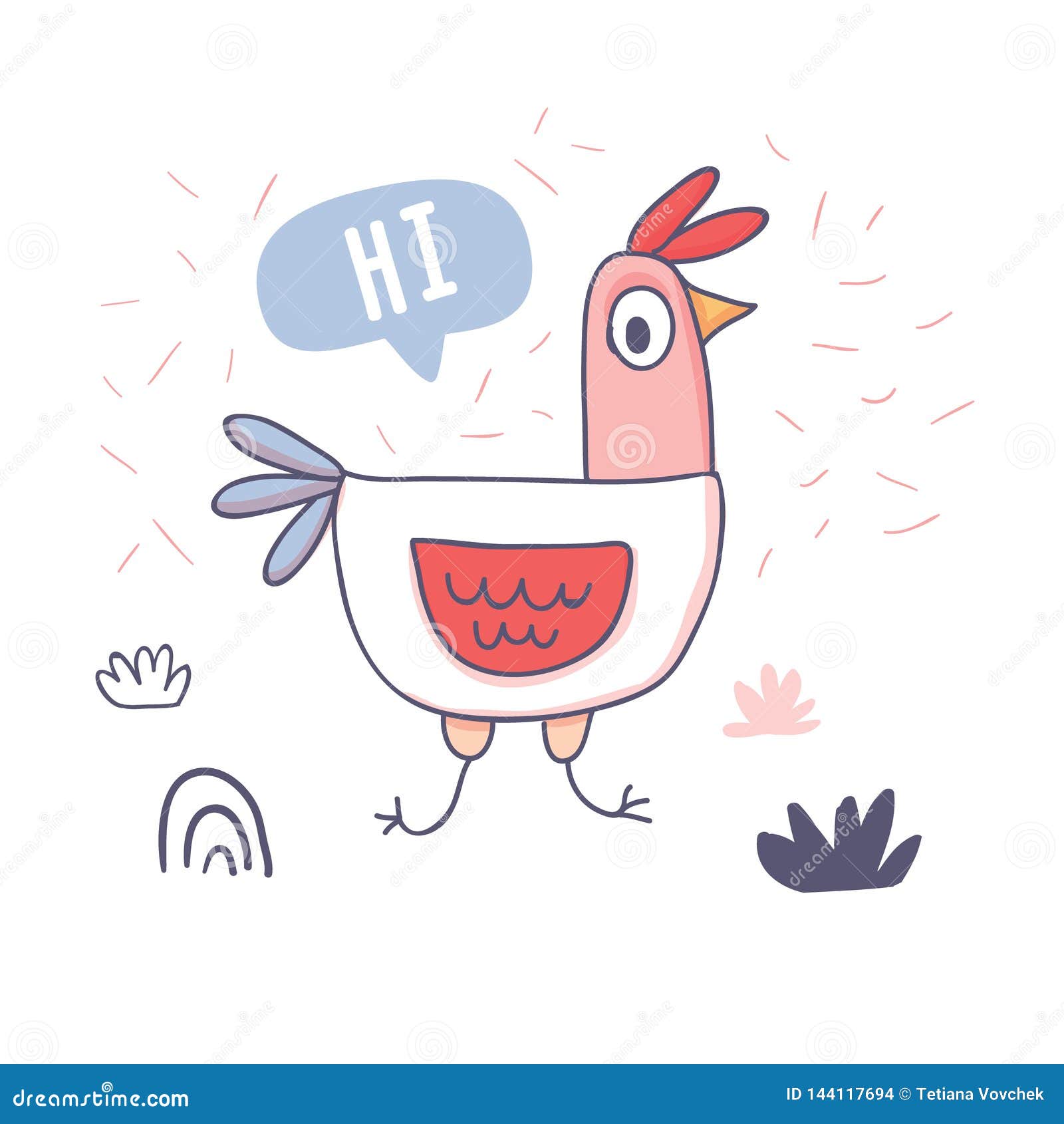 Cute cartoon rooster with love emoji doodle stock vector