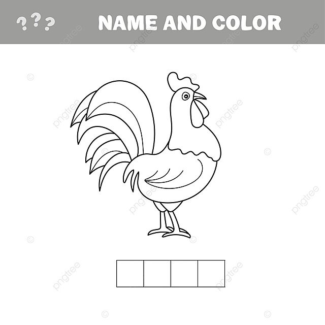 Vector illustration of a cartoon rooster in outlined coloring page for coloring book vector year pompous illustration png and vector with transparent background for free download