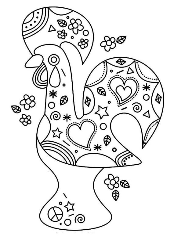 Vibrant tales galo de barcelos coloring page printable art galo de barcelos coloring page portuguese rooster colouring page instant download