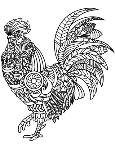 Rooster zentangle coloring page free printable coloring pages