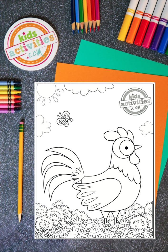 Free rooster coloring page for kids to download print kids activities blog