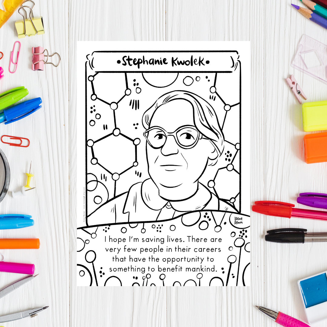 Women in chemistry coloring page stephanie kwolek inspirational quote printable drawing women in stem print science coloring sheet science