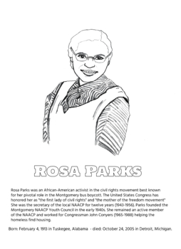 Rosa parks coloring page by my creative curriculum tpt