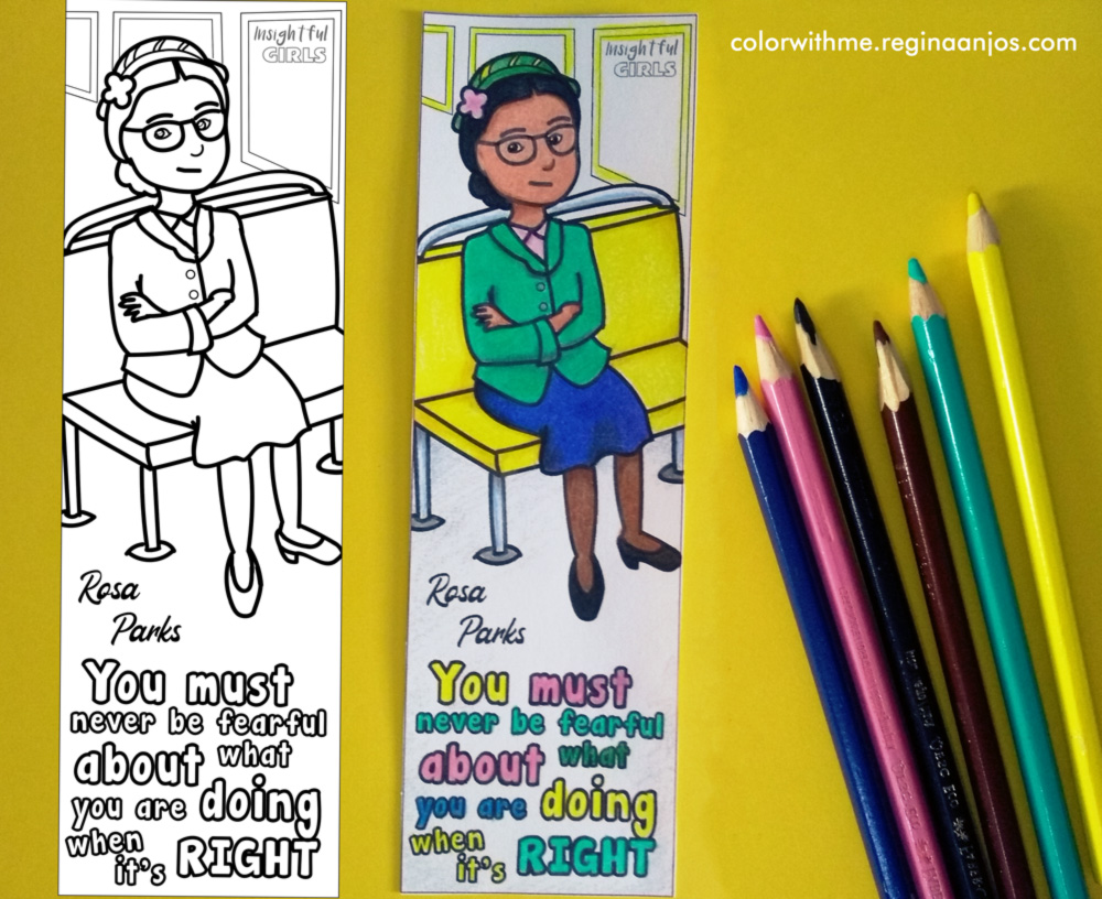 Printable coloring pages by regina anjos rosa parks coloring bookmark diy