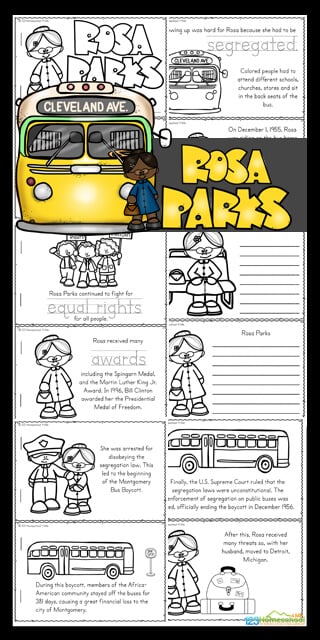 Free rosa parks for kids printable reader to color and learn