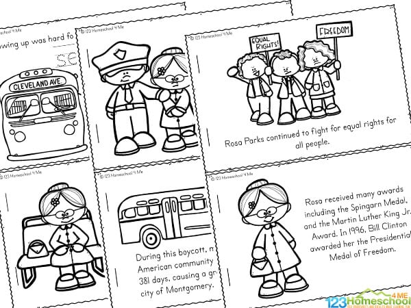 Free rosa parks for kids printable reader to color and learn