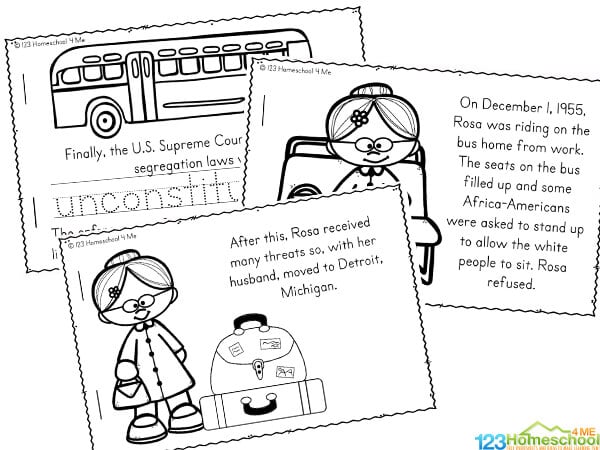 Free rosa parks for kids printable reader to color and learn