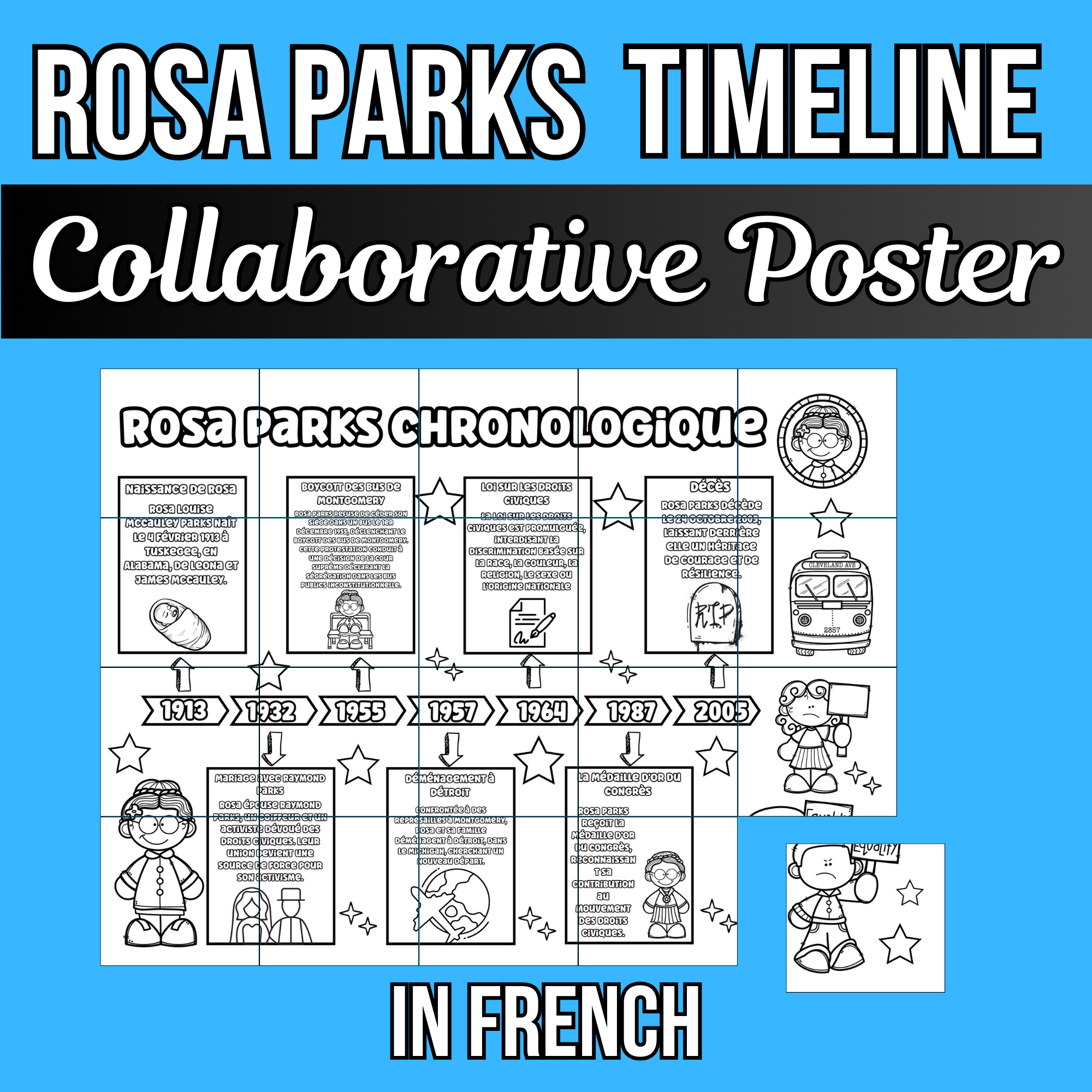 Rosa parks timeline collaborative posters art coloring pages in french made by teachers